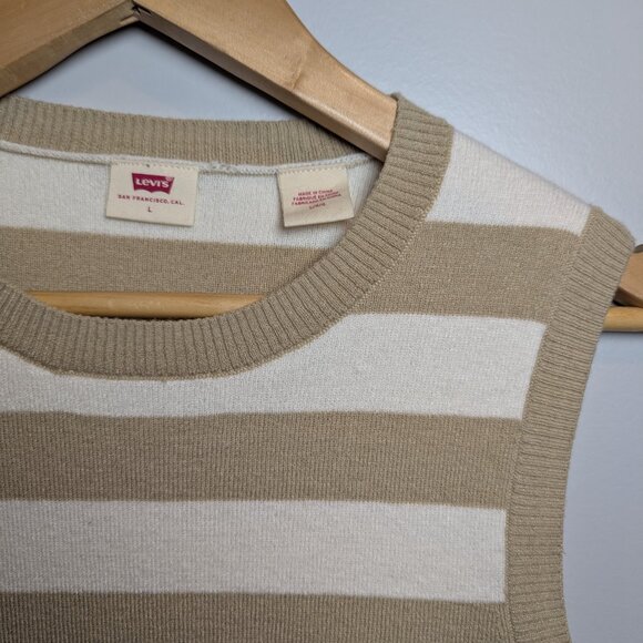 LEVI'S WOMEN'S SIZE L TAN AND WHITE STRIPED SWEATER TANK - Picture 2 of 4